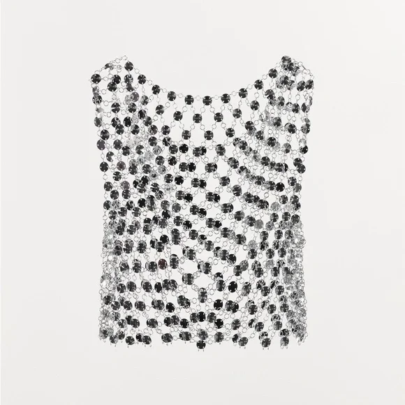 Zara Silver Beaded festival chain Top - Picture 2 of 6